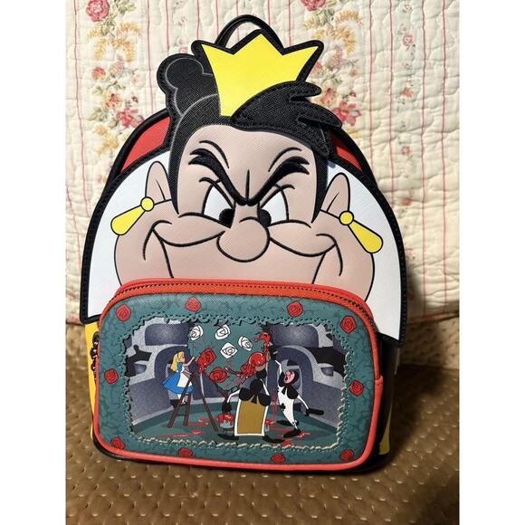 LOUNGEFLY DISNEY Backpack Bag ALICE IN WONDERLAND Queen of Hearts Red NEW - Picture 1 of 9